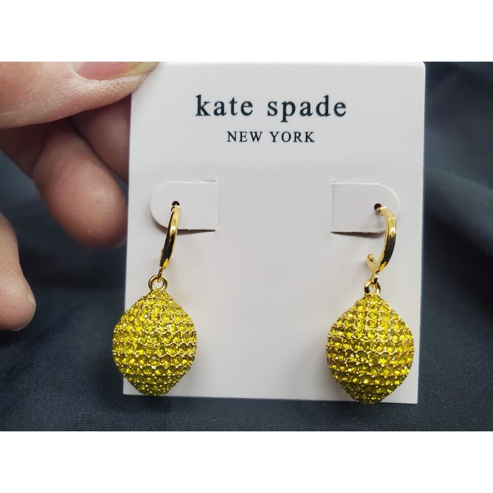 Kate Spade Fresh Squeeze Pavé Lemon Charm Huggie Hoop Earrings